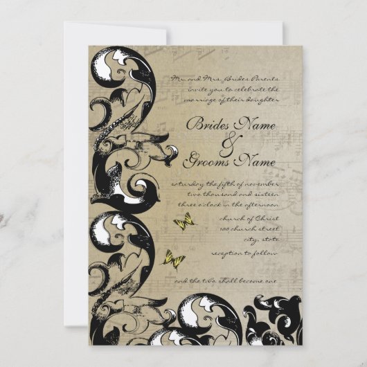 イエローバタフライスワール結婚式招待状 招待状 (正面)