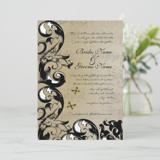 イエローバタフライスワール結婚式招待状 招待状 (スタンド正面)