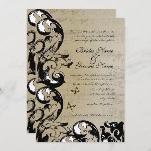 イエローバタフライスワール結婚式招待状 招待状 (正面/裏面)