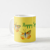 イエローバタフライハッピー春マグカップ コーヒーマグカップ (正面左)