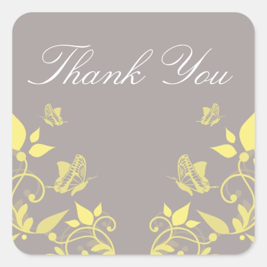 イエローバタフライフローラサンキューステッカー スクエアシール (正面)