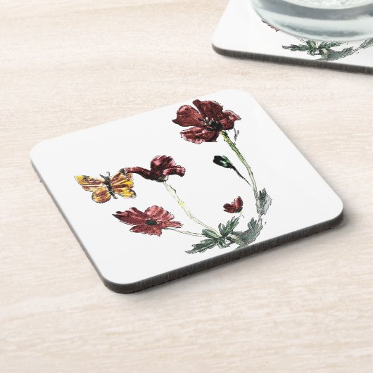 イエローバタフライレッドポピー コースター (左側)