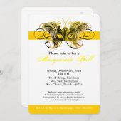 イエローバタフライ仮装マスクの仮装ハロウィーン 招待状 (正面/裏面)