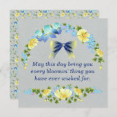 イエローバターカップとブルーアイリスグリーティングカード 招待状 (正面/裏面)