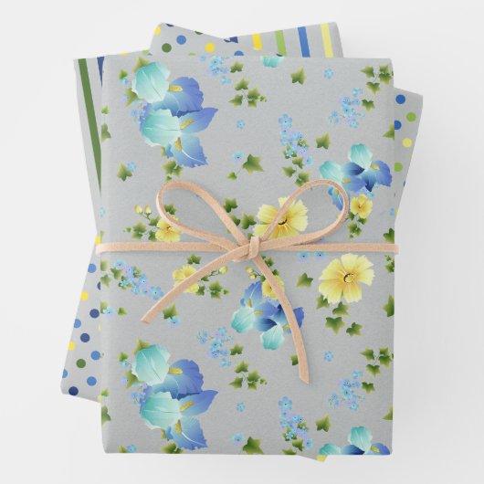 イエローバターカップとブルーアイリスラッピング紙 ラッピングペーパーシート (インサイチュ)
