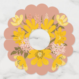 イエローバターカップピンク緑のフローラパーティー ワイングラスタグ