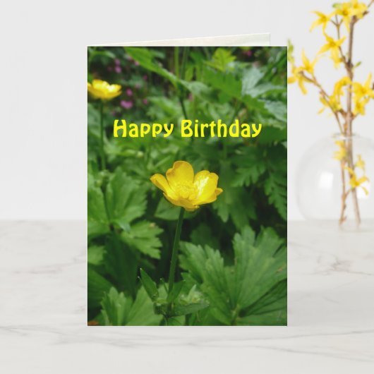 イエローバターカップフラワー誕生日テンプレート カード (黄色い花)