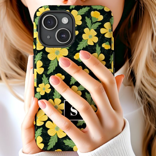 イエローバターカップフローラモノグラムの花 Case-Mate iPhoneケース