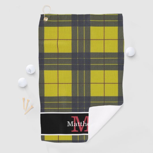 イエローバッファロープレイドパターンイニシャルモノグラム ゴルフタオル (インサイチュ)