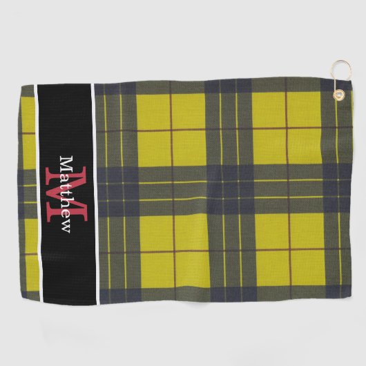 イエローバッファロープレイドパターンイニシャルモノグラム ゴルフタオル (横)