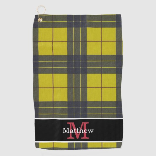 イエローバッファロープレイドパターンイニシャルモノグラム ゴルフタオル (正面)