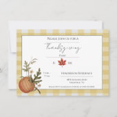 イエローバッファロープレイドパンプキンサンクスギビングディナー 招待状 (正面)