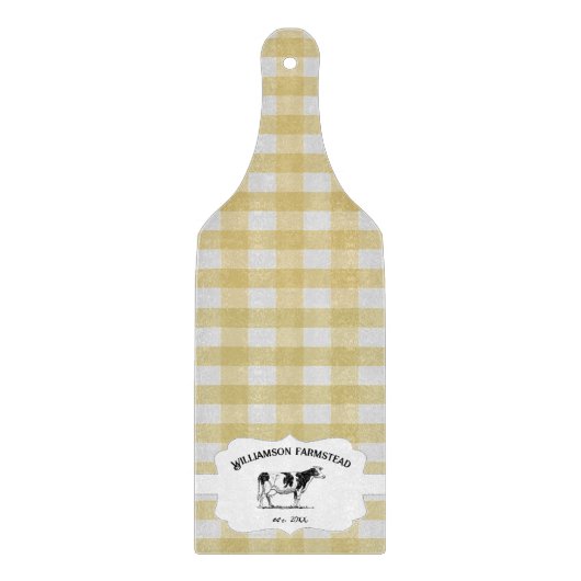 イエローバッファロープレイドファームカウカットボード カッティングボード (正面)