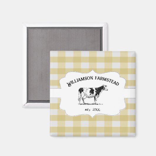 イエローバッファロープレイドファームカウマグネット マグネット (正面/裏面)