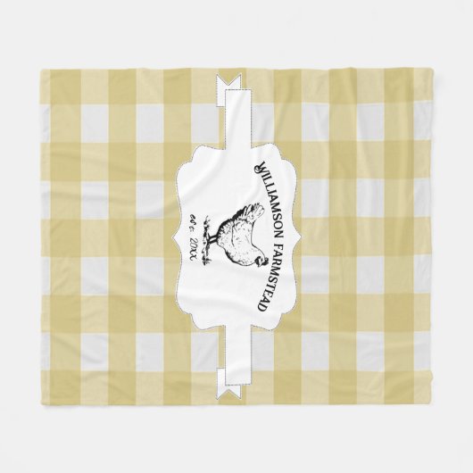 イエローバッファロープレイドファームチキンフリースブランケット フリースブランケット (正面(横))