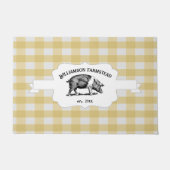 イエローバッファロープレイドファームピグドオーマド ドアマット (正面)