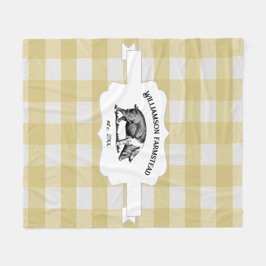 イエローバッファロープレイドファームピグフリースブランケット フリースブランケット (正面(横))