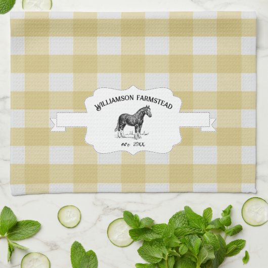 イエローバッファロープレイドファームホースキッチンタオル キッチンタオル (折り畳み)
