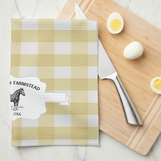 イエローバッファロープレイドファームホースキッチンタオル キッチンタオル (四つ折り)