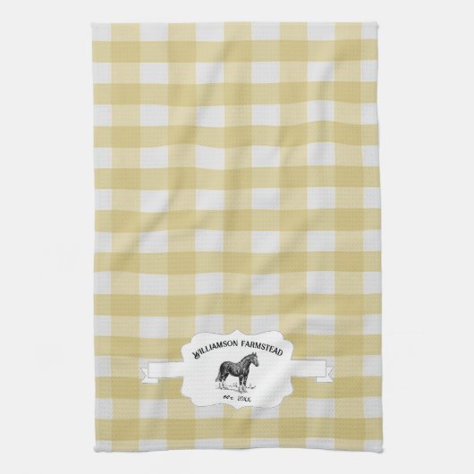 イエローバッファロープレイドファームホースキッチンタオル キッチンタオル (縦)
