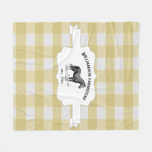 イエローバッファロープレイドファームホースフリースブランケット フリースブランケット (正面(横))