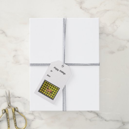 イエローバッファロープレイドワイルドディアギフトラベル ギフトタグ (より糸付き)