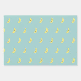 イエローバナナスケッチブルーパターン ラッピングペーパーシート