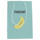 イエローバナナスケッチブルーパーソナライズされた ミディアムペーパーバッグ (正面)