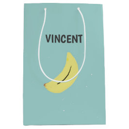 イエローバナナスケッチブルーパーソナライズされた ミディアムペーパーバッグ