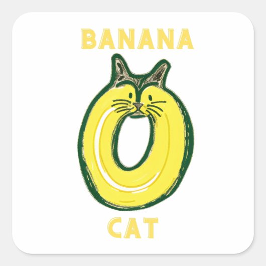 イエローバナナ猫 – かわいい子猫ステッカーミーム スクエアシール (正面)