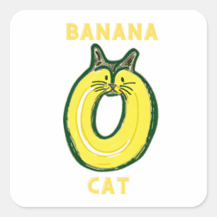 イエローバナナ猫 – かわいい子猫ステッカーミーム スクエアシール