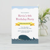 イエローバナーブルーホエール誕生日招待状 招待状 (スタンド正面)