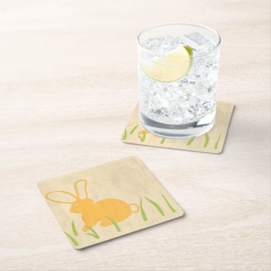 イエローバニーとグリーングラスby Chariklia Zarris スクエアペーパーコースター (インサイチュ)