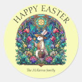 イエローバニーガーデナーステンドグラスイースター ラウンドシール (正面)