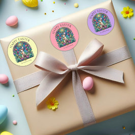 イエローバニーガーデナーステンドグラスイースター ラウンドシール