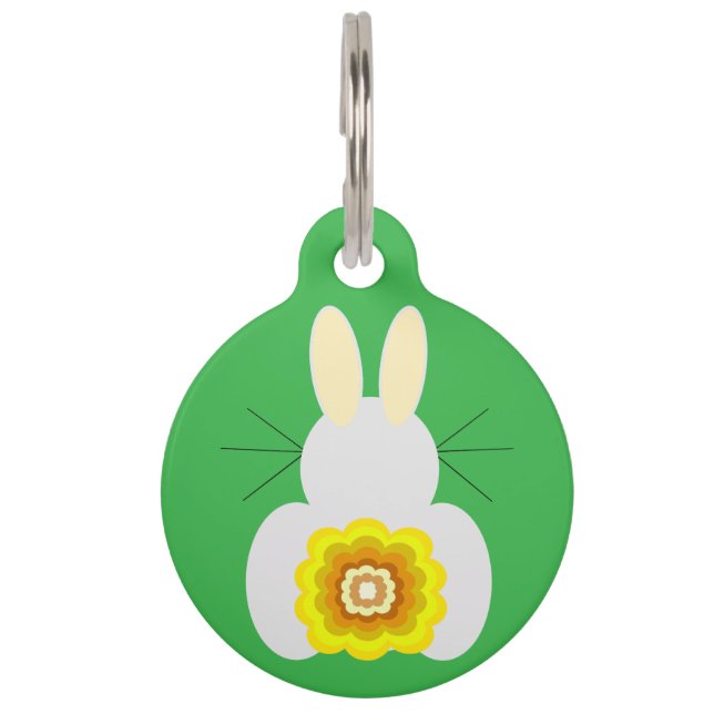 イエローバニーグリーンラウンドペットタグ ペット　ネームタグ (正面)