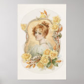 イエローバラに囲まれた女性のポートレート ポスター (正面)