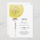 イエローバルーンウォーターカラーバースデーパーティー 招待状 (正面/裏面)