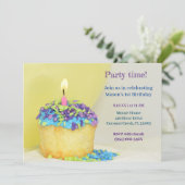 イエローバルーンブルーカップケーキ誕生日招待状 招待状 (スタンド正面)