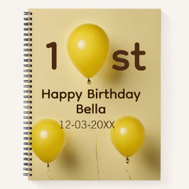イエローバルーン 名前と日付入り 1歳の誕生日 ノートブック