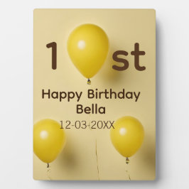 イエローバルーン 名前と日付入り 1歳の誕生日 フォトプラーク