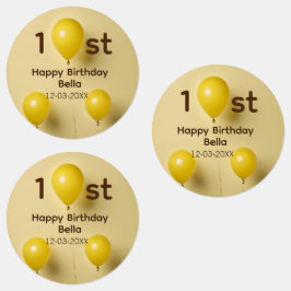 イエローバルーン 名前と日付入り 1歳の誕生日 ラベル