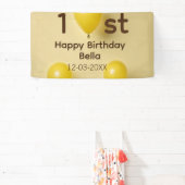 イエローバルーン 名前と日付入り 1歳の誕生日 横断幕 (インサイチュ)