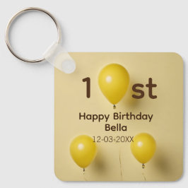 イエローバルーン 1歳 誕生日 名前 日付 テキスト入り キーホルダー