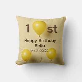 イエローバルーン 1歳 誕生日 名前 日付 テキスト入り クッション