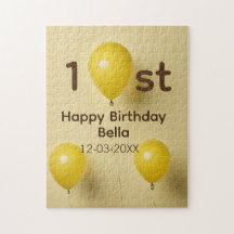 イエローバルーン 1歳 誕生日 名前 日付 テキスト入り