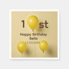 イエローバルーン 1歳 誕生日 名前 日付 テキスト入り スタンダードカクテルナプキン