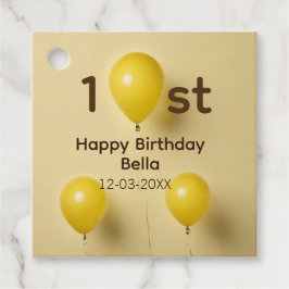 イエローバルーン 1歳 誕生日 名前 日付 テキスト入り フェイバータグ