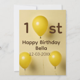イエローバルーン 1歳 誕生日 名前 日付 テキスト入り 招待状
