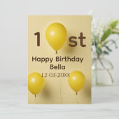 イエローバルーン 1歳 誕生日 名前 日付 テキスト入り 招待状 (スタンド正面)